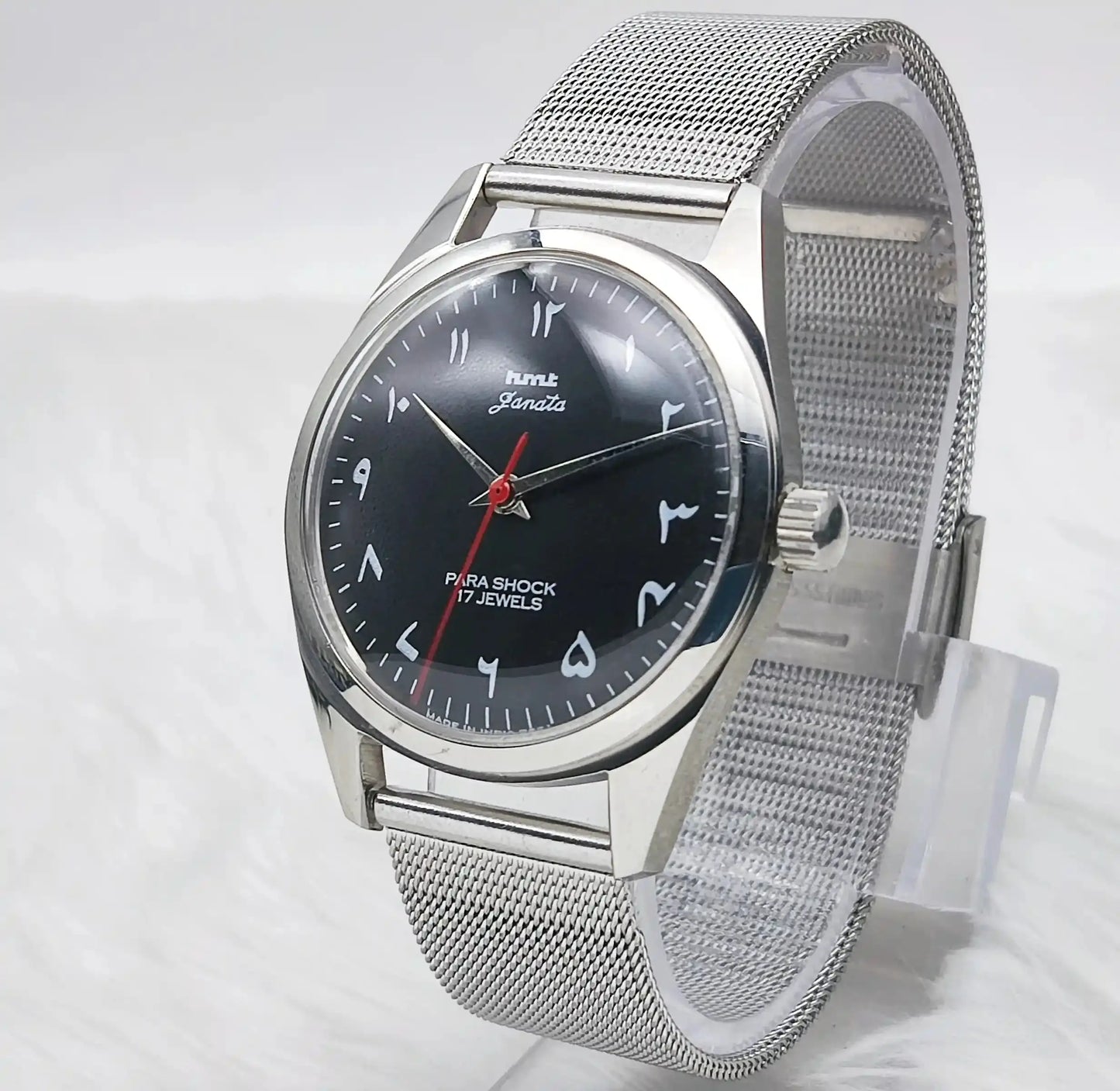 HMT Janata Handwinding 17 Jewels Arabic Black Dial Transparent Back