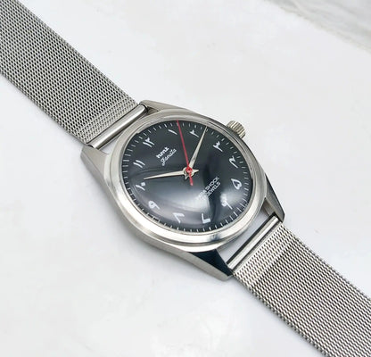 HMT Janata Handwinding 17 Jewels Arabic Black Dial Transparent Back