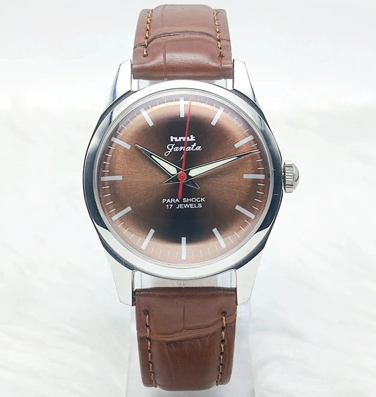 HMT Janata Handwinding Para Shock  17 Jewels Brown Dial Transparent Back Discover-Diamonds Physical