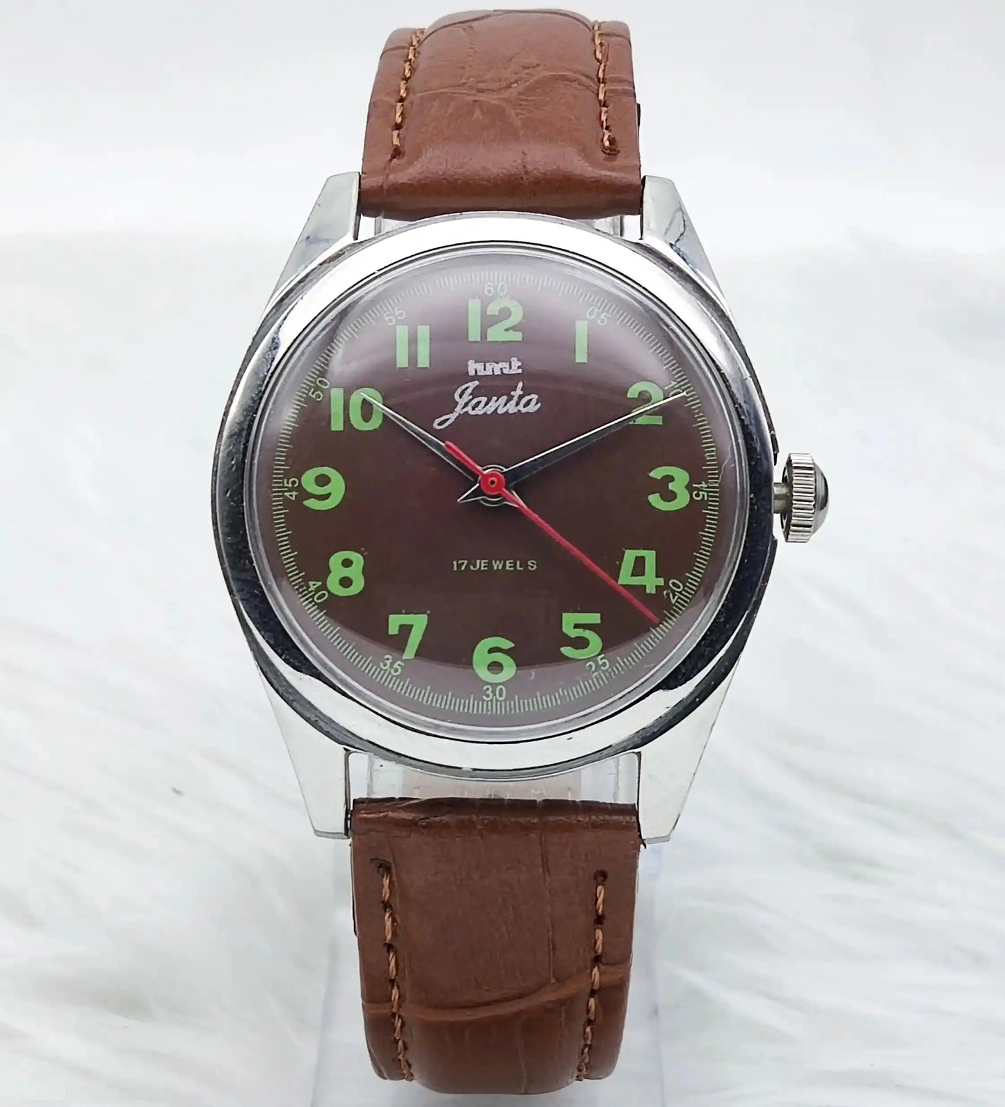 HMT Janata Mechanical Handwinding Para Shock 17 Jewels Brown Dial