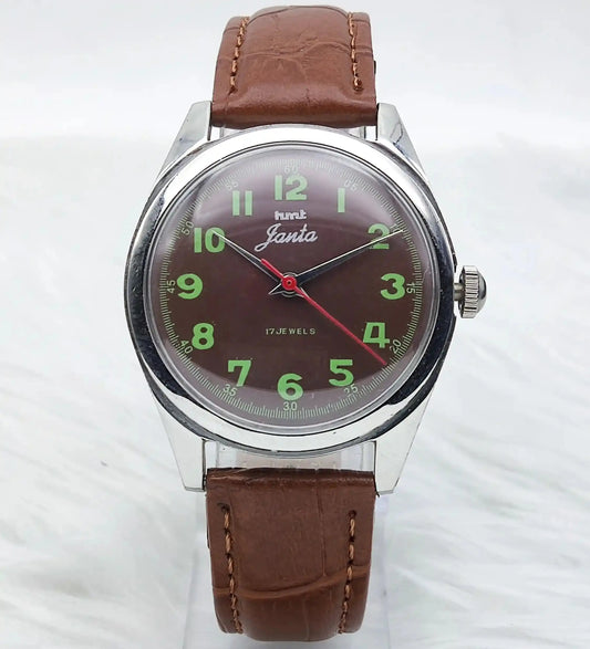HMT Janata Mechanical Handwinding Para Shock 17 Jewels Brown Dial