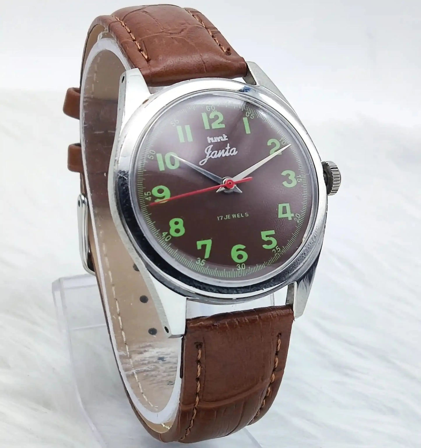 HMT Janata Mechanical Handwinding Para Shock 17 Jewels Brown Dial