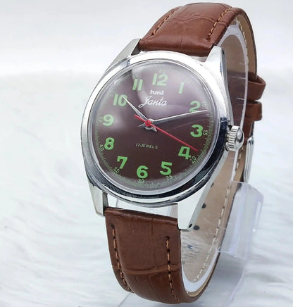 HMT Janata Mechanical Handwinding Para Shock 17 Jewels Brown Dial