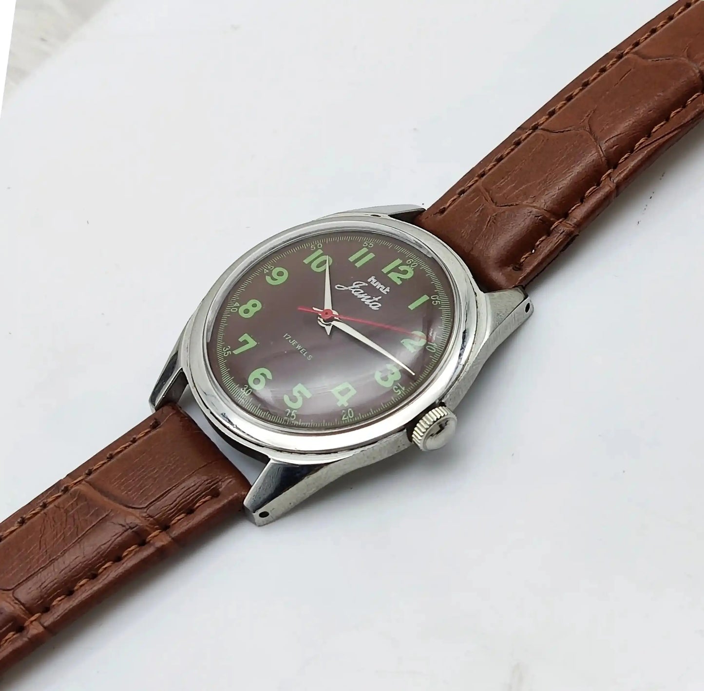 HMT Janata Mechanical Handwinding Para Shock 17 Jewels Brown Dial