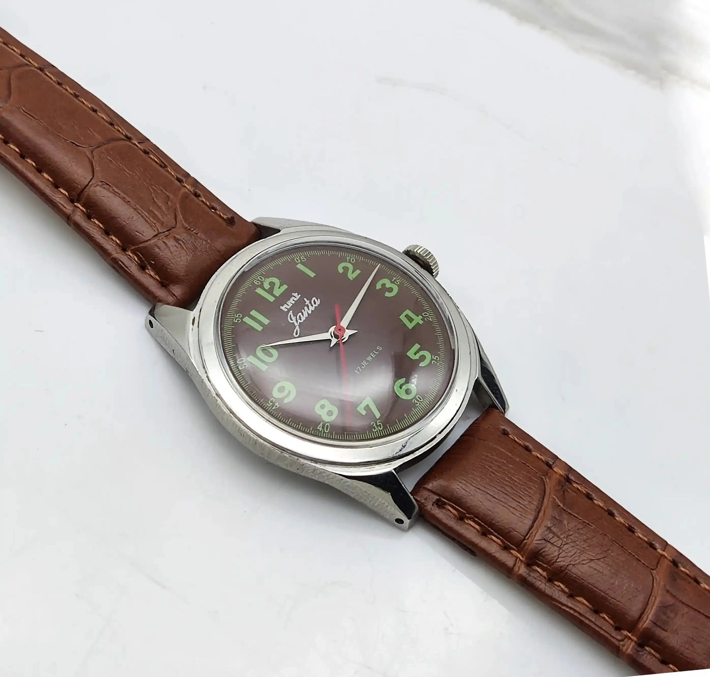 HMT Janata Mechanical Handwinding Para Shock 17 Jewels Brown Dial