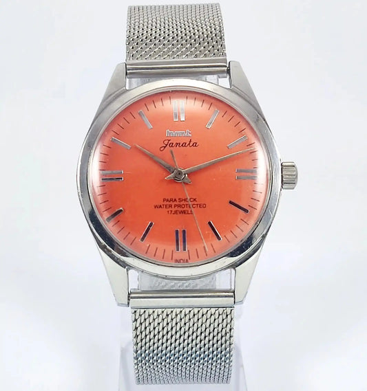 HMT Janata Orange Dial Para Shock 17 jewels Mechanical Handwinding Discover-Diamonds Physical