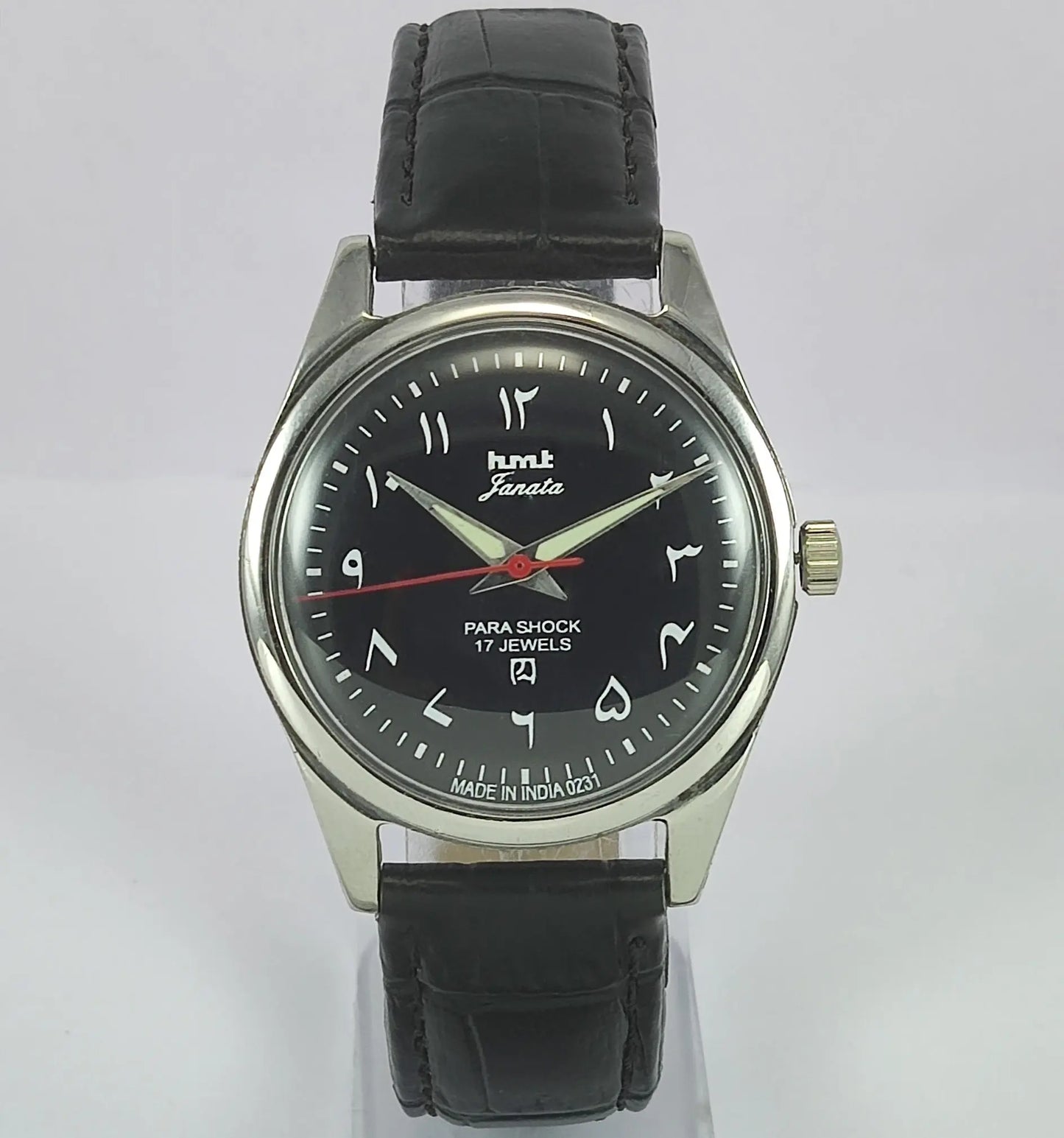 HMT Janata Para Shock 17 Jewels Black Arabic Dial Mechanical Handwinding Men's Wrist Watch Discover-Diamonds