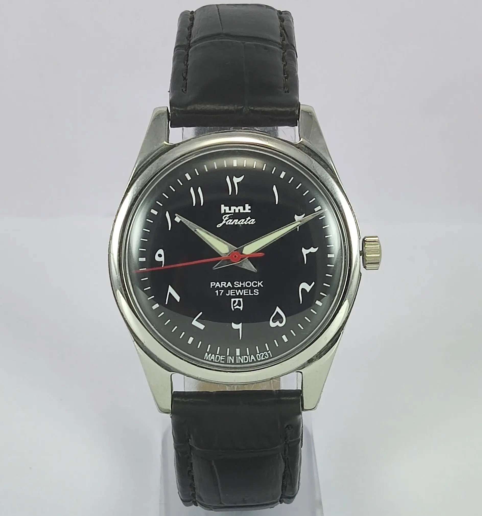 HMT Janata Para Shock 17 Jewels Black Arabic Dial Mechanical Handwinding Men's Wrist Watch Discover-Diamonds