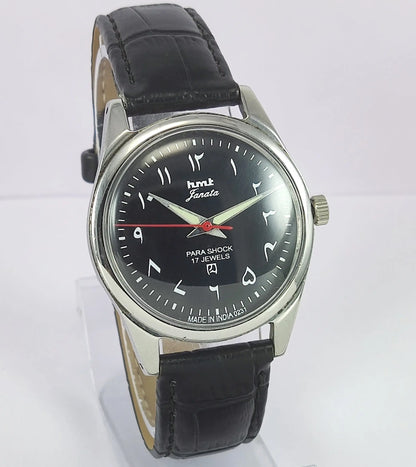 HMT Janata Para Shock 17 Jewels Black Arabic Dial Mechanical Handwinding Men's Wrist Watch Discover-Diamonds