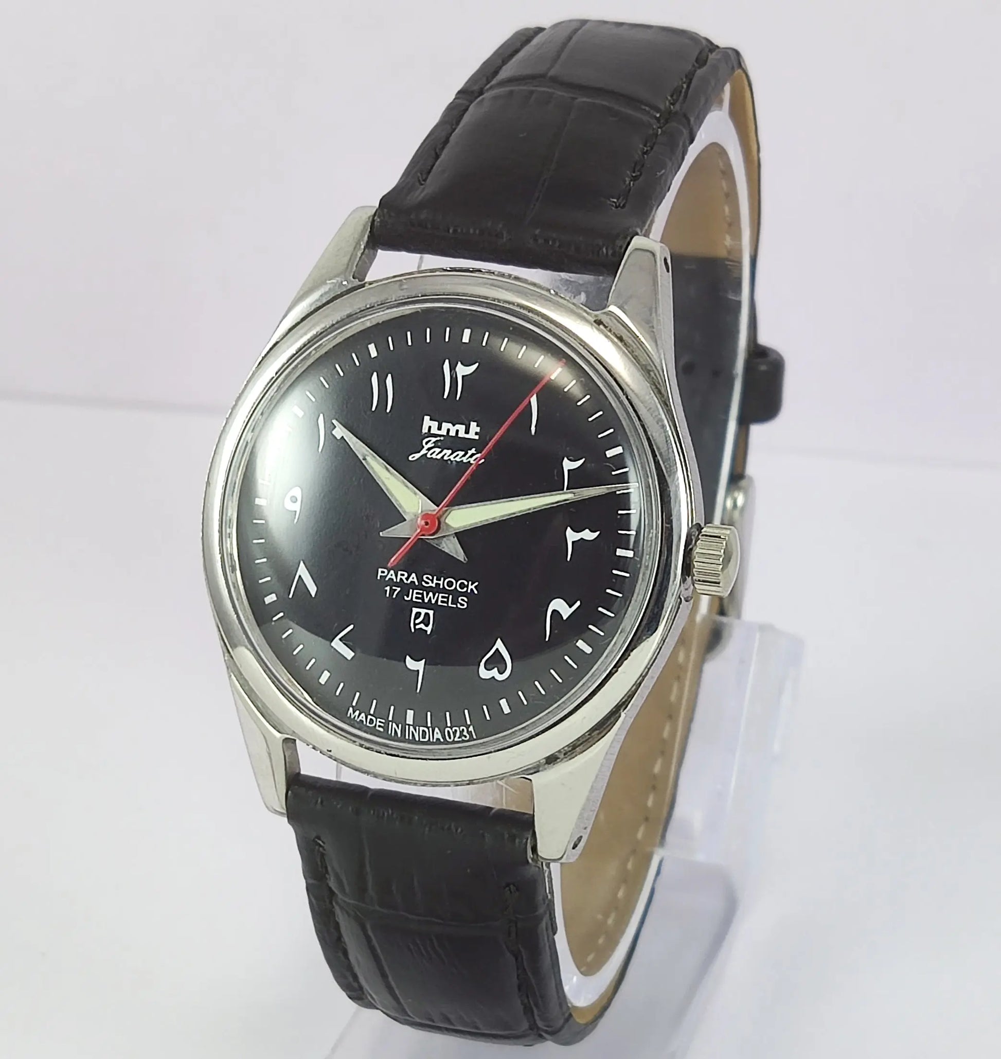 HMT Janata Para Shock 17 Jewels Black Arabic Dial Mechanical Handwinding Men's Wrist Watch Discover-Diamonds