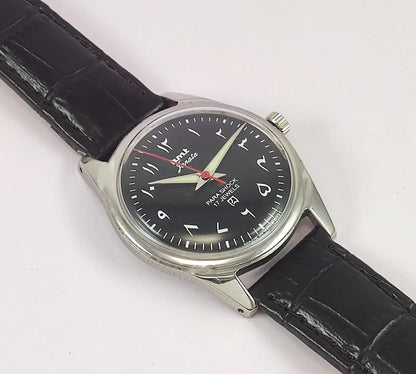 HMT Janata Para Shock 17 Jewels Black Arabic Dial Mechanical Handwinding Men's Wrist Watch Discover-Diamonds