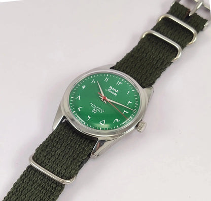 HMT Janata Para Shock 17 Jewels Green Arabic Dial Mechanical Handwinding Men's Wrist Watch Discover-Diamonds