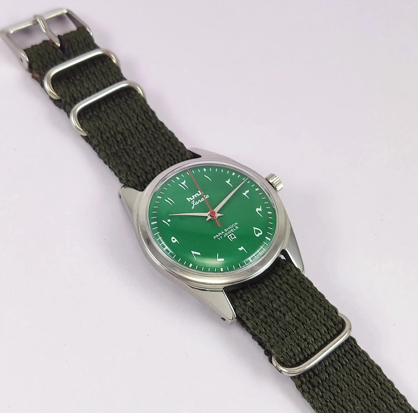 HMT Janata Para Shock 17 Jewels Green Arabic Dial Mechanical Handwinding Men's Wrist Watch Discover-Diamonds