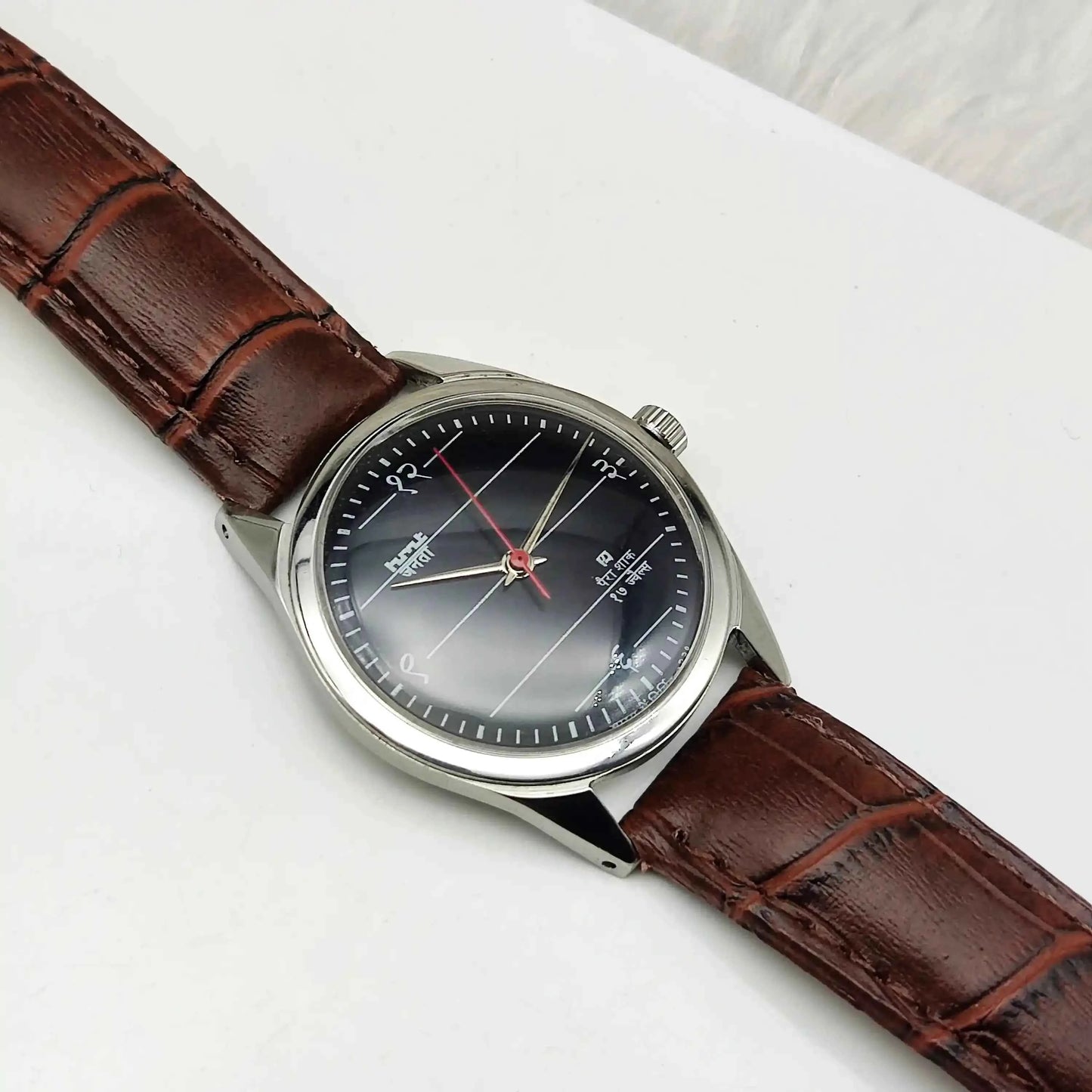 HMT Janata Para Shock 17 Jewels Black Dial Devanagari Handwinding Men's Watch