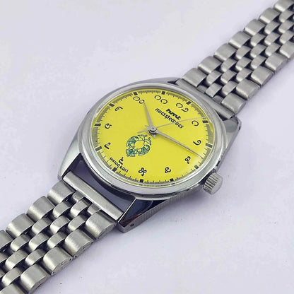 HMT Gandaberunda Kannada Numerals Yellow Dial 17 Jewels Mechanical Men's Wrist Watch 0231 Discover-Diamonds