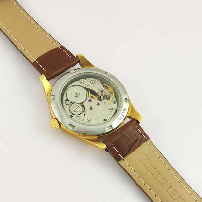 HMT Janata Para Shock 17 Jewels Golden Dial Transparent Back Mechanical Handwinding Men's Wrist Watch 0231 Discover-Diamonds