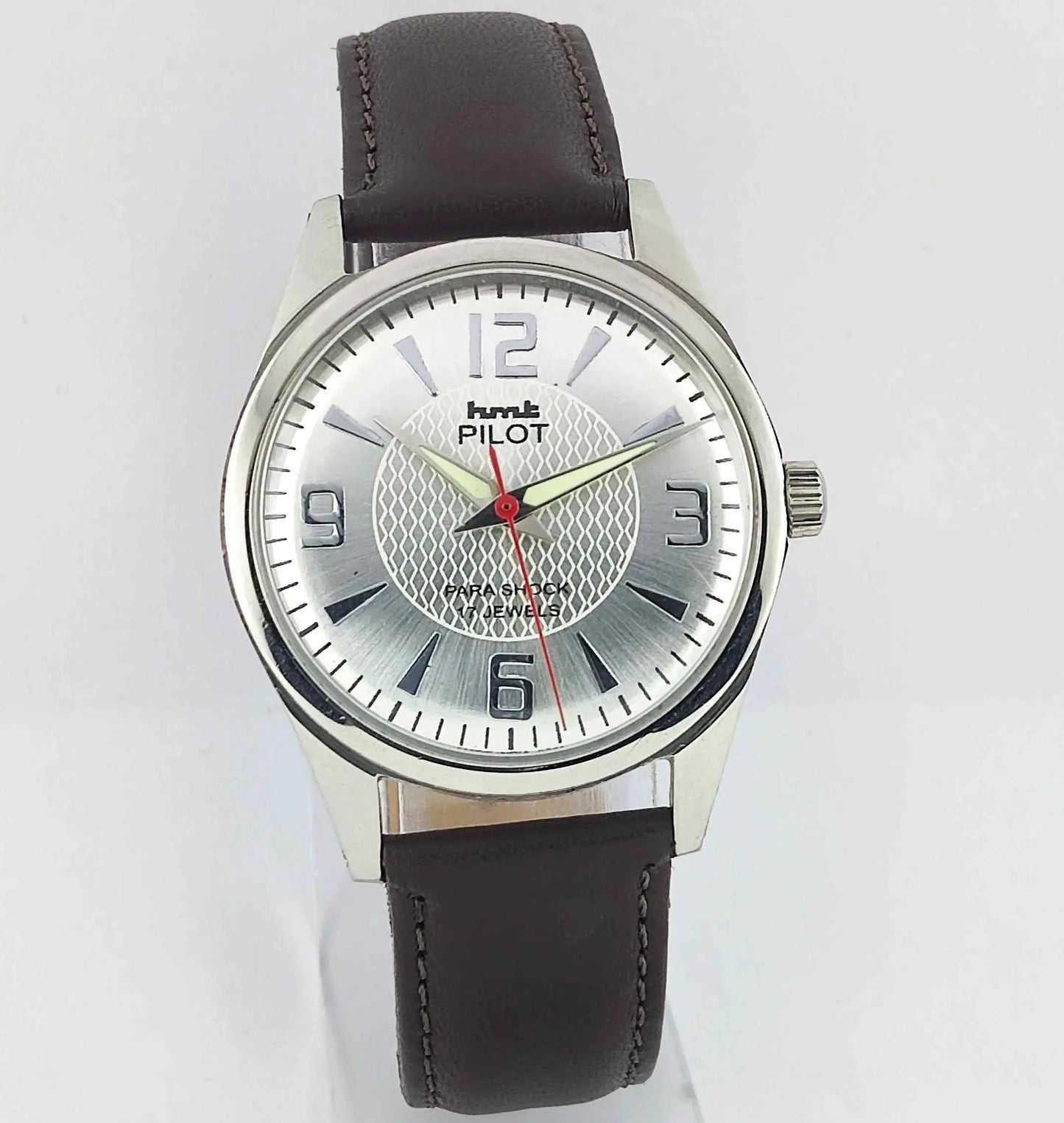 HMT Pilot Para Shock 17 Jewels Silver Dial Handwinding Men's Watch 0231 Discover-Diamonds