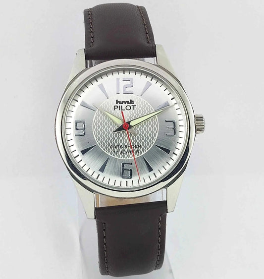 HMT Pilot Para Shock 17 Jewels Silver Dial Handwinding Men's Watch 0231 Discover-Diamonds