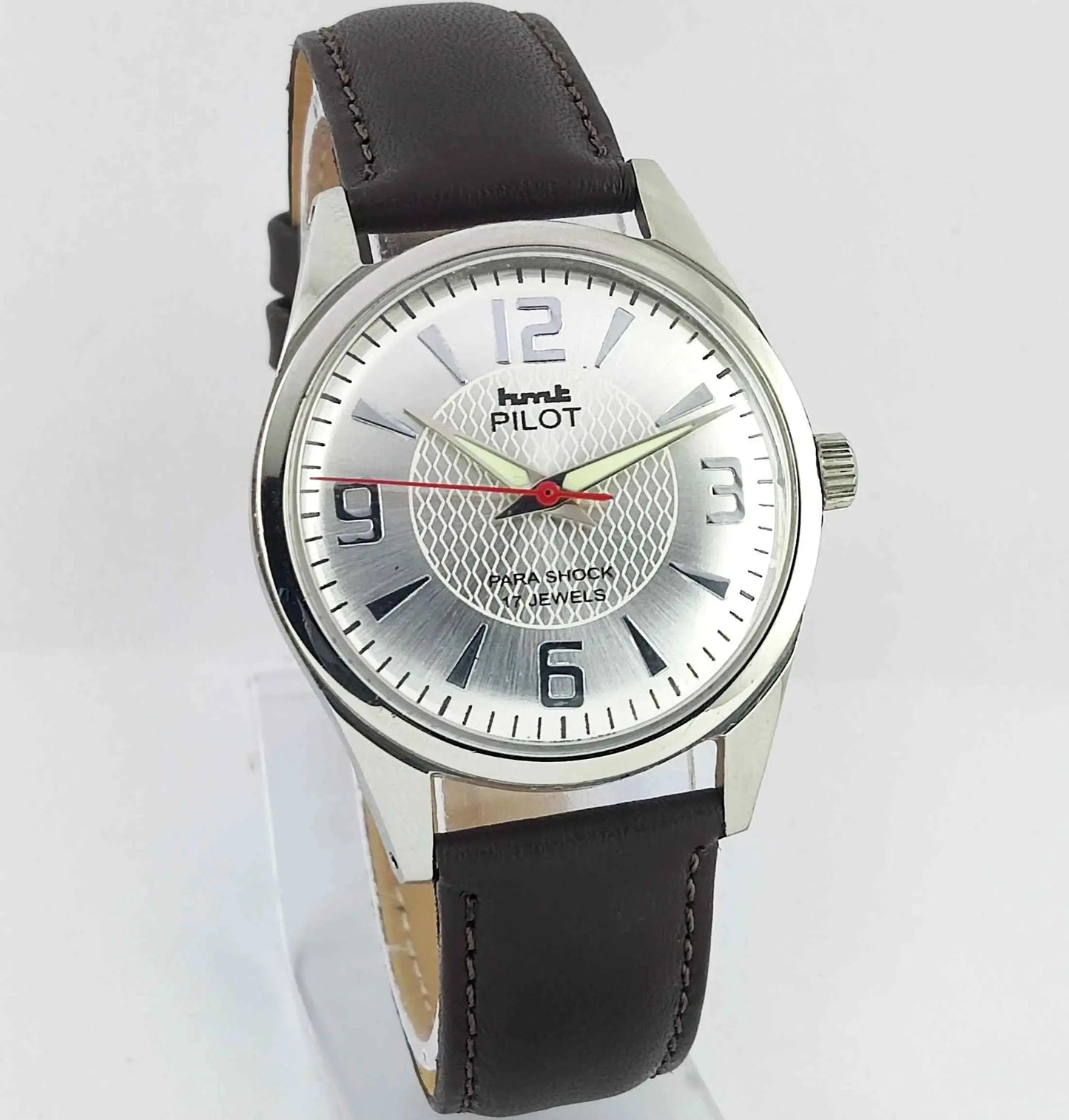 HMT Pilot Para Shock 17 Jewels Silver Dial Handwinding Men's Watch 0231 Discover-Diamonds