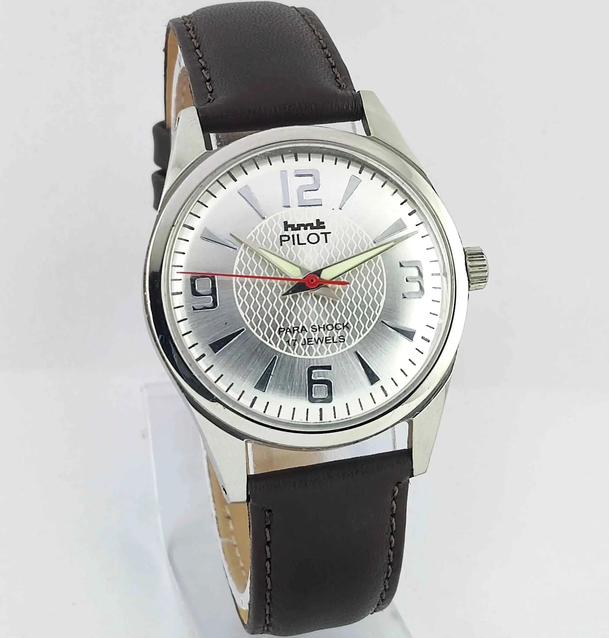 HMT Pilot Para Shock 17 Jewels Silver Dial Handwinding Men's Watch 0231 Discover-Diamonds