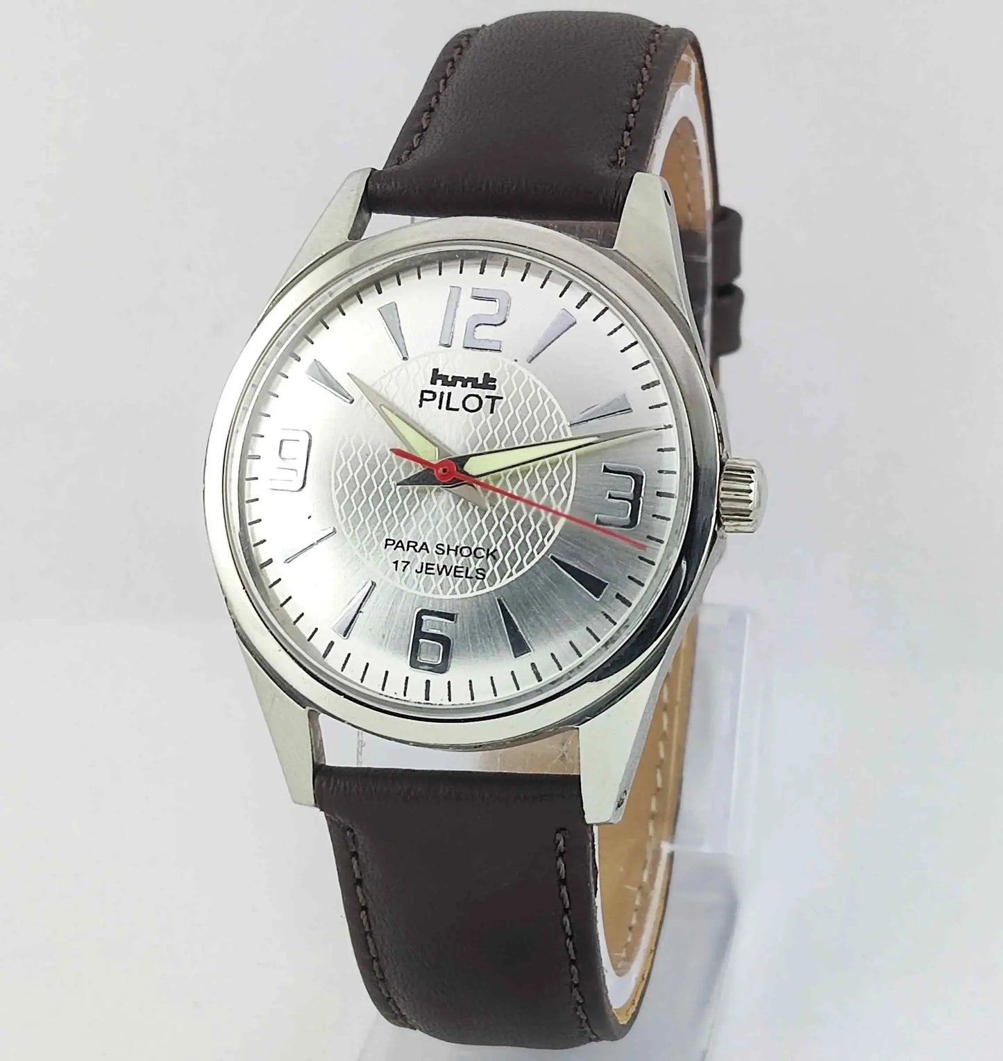 HMT Pilot Para Shock 17 Jewels Silver Dial Handwinding Men's Watch 0231 Discover-Diamonds
