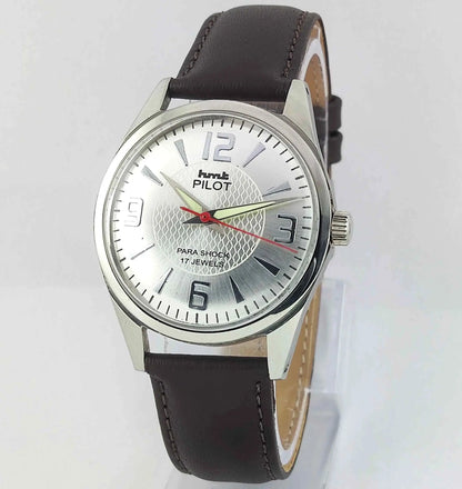 HMT Pilot Para Shock 17 Jewels Silver Dial Handwinding Men's Watch 0231 Discover-Diamonds