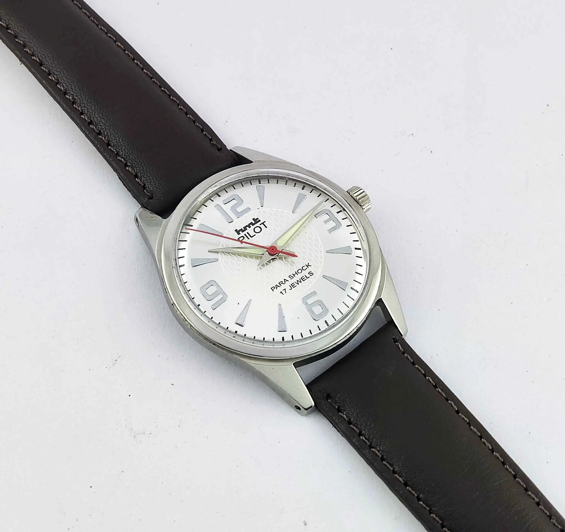 HMT Pilot Para Shock 17 Jewels Silver Dial Handwinding Men's Watch 0231 Discover-Diamonds