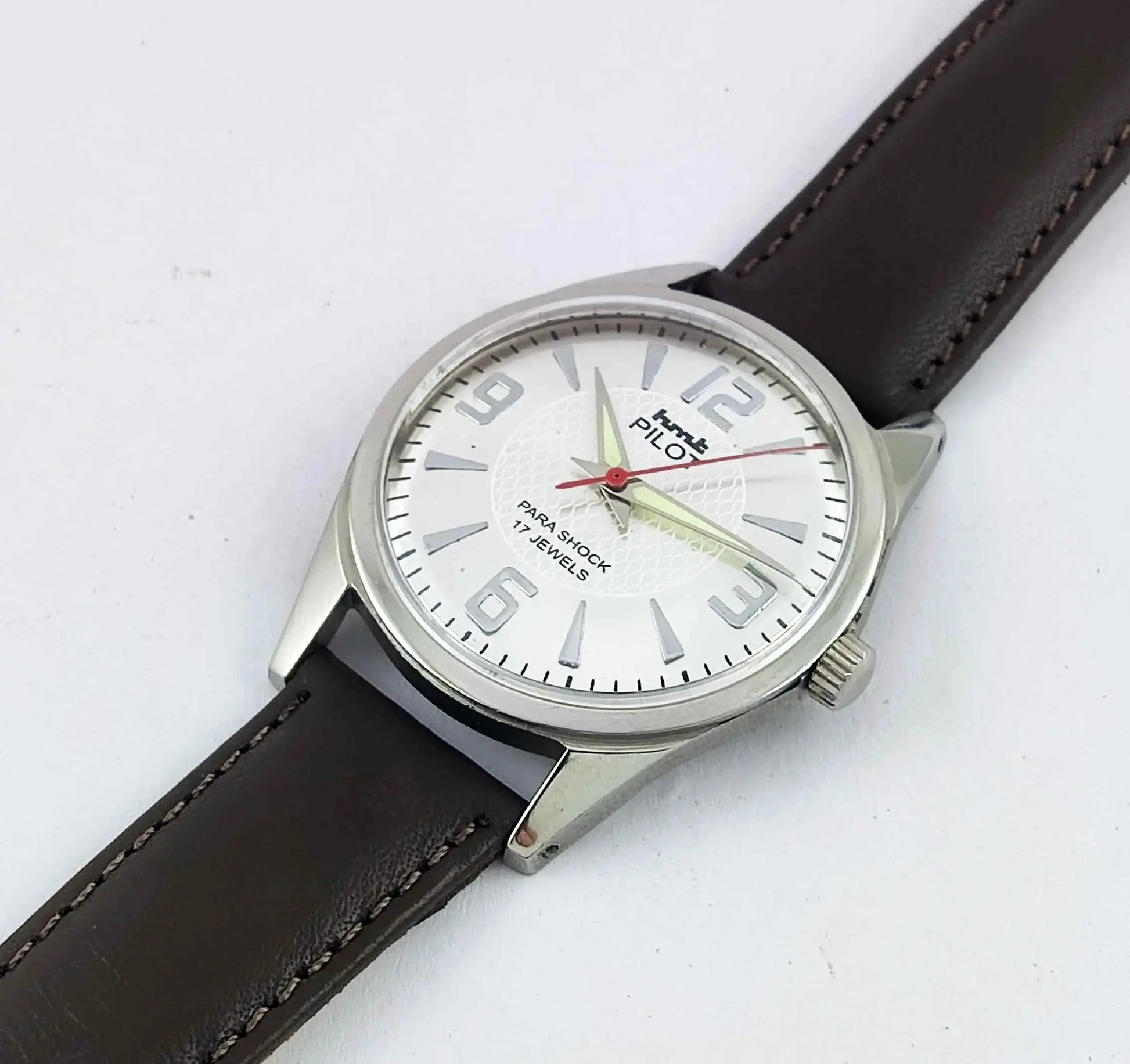 HMT Pilot Para Shock 17 Jewels Silver Dial Handwinding Men's Watch 0231 Discover-Diamonds