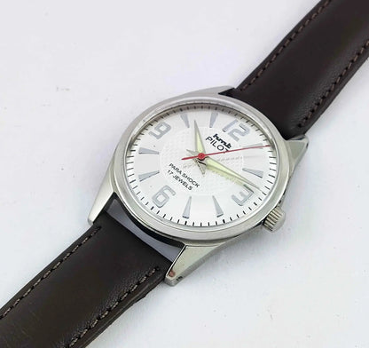 HMT Pilot Para Shock 17 Jewels Silver Dial Handwinding Men's Watch 0231 Discover-Diamonds