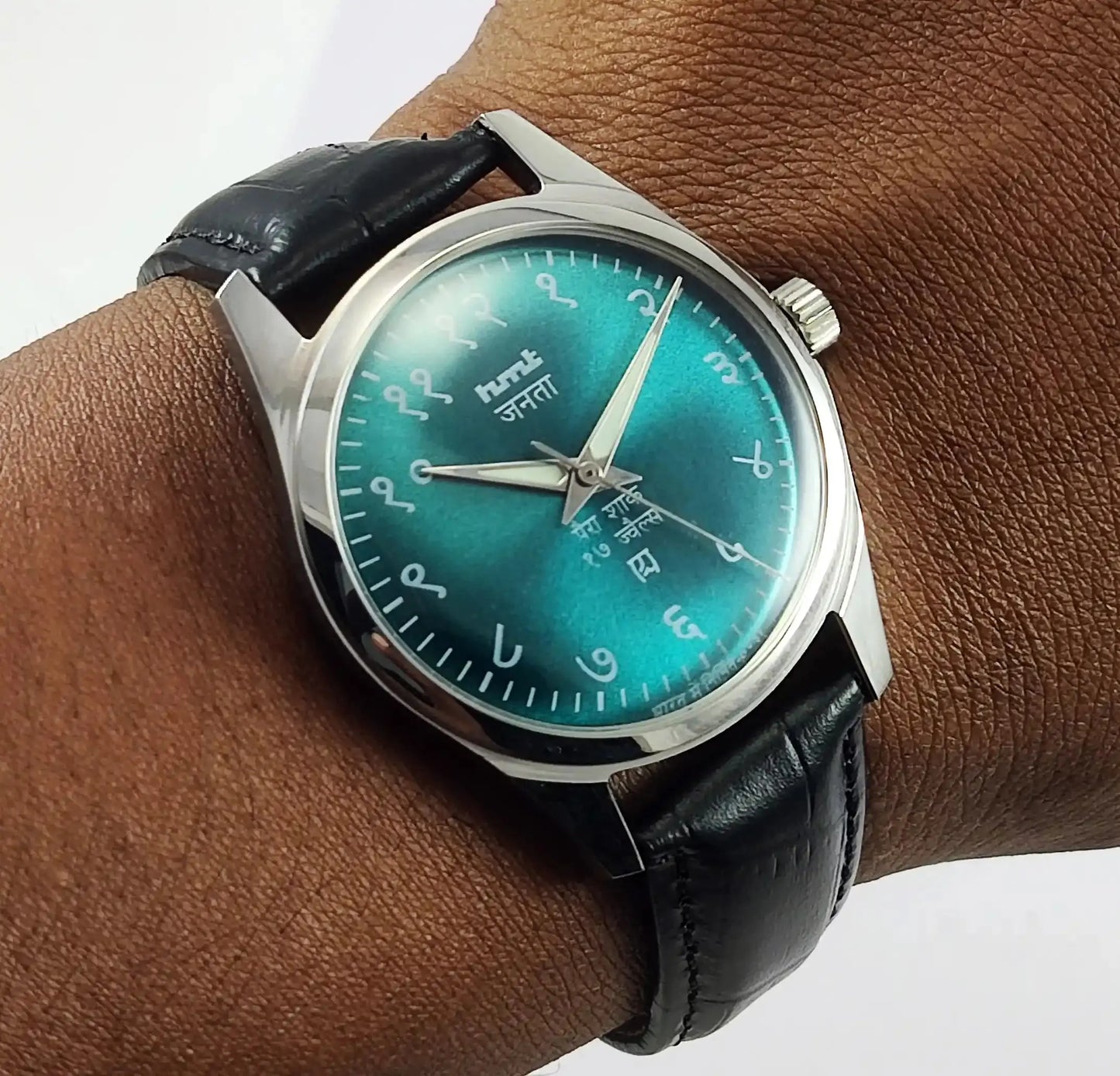 HMT Janata Para Shock 17 Jewels Greenish Dial Watch  Transparent Back 0231 Discover-Diamonds