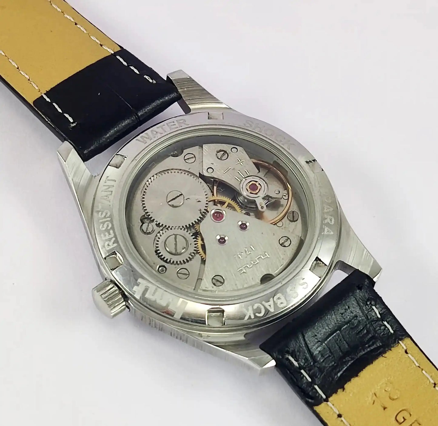 HMT Janata Para Shock 17 Jewels Greenish Dial Watch  Transparent Back 0231 Discover-Diamonds