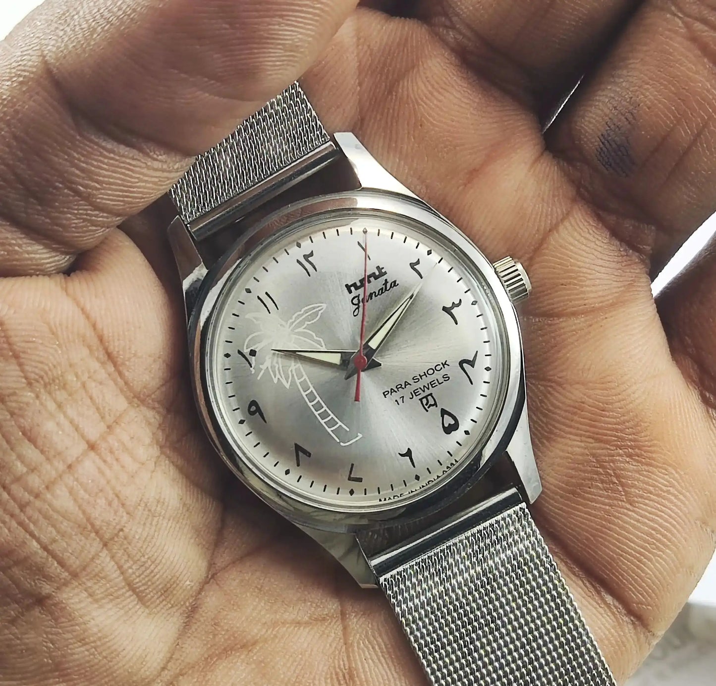 HMT Janata Para Shock 17 Jewels Silver Arabic Dial Handwinding Watch Discover-Diamonds