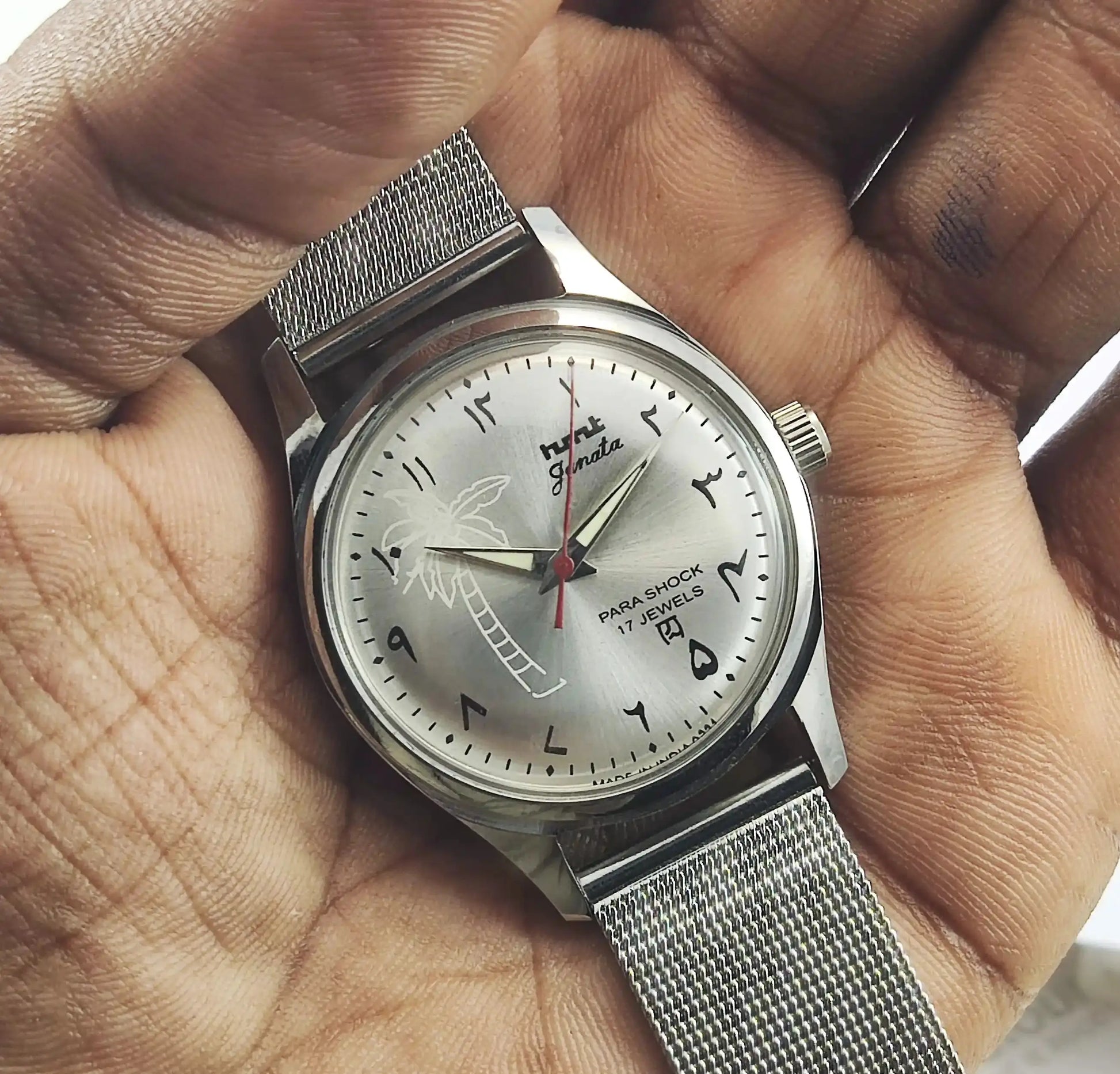 HMT Janata Para Shock 17 Jewels Silver Arabic Dial Handwinding Watch Discover-Diamonds