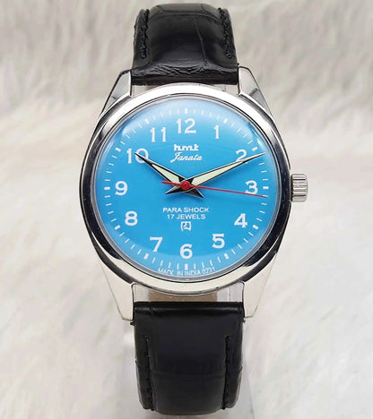 HMT Janata 17 Jewels Sky Blue Dial English Numerals Font Handwinding Watch