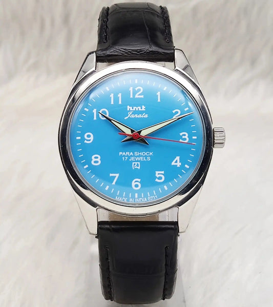 HMT Janata Para Shock 17 Jewels Sky Blue Dial English Font Handwinding Watch