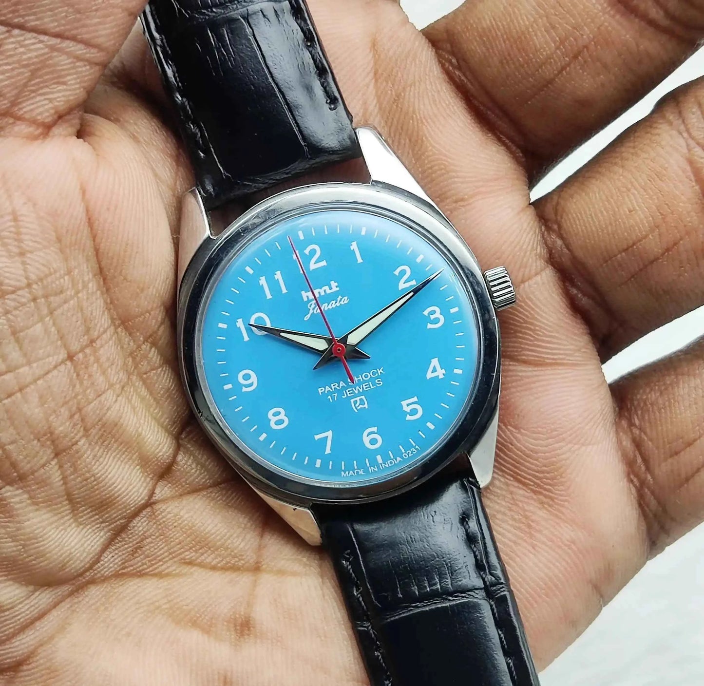 HMT Janata 17 Jewels Sky Blue Dial English Numerals Font Handwinding Watch