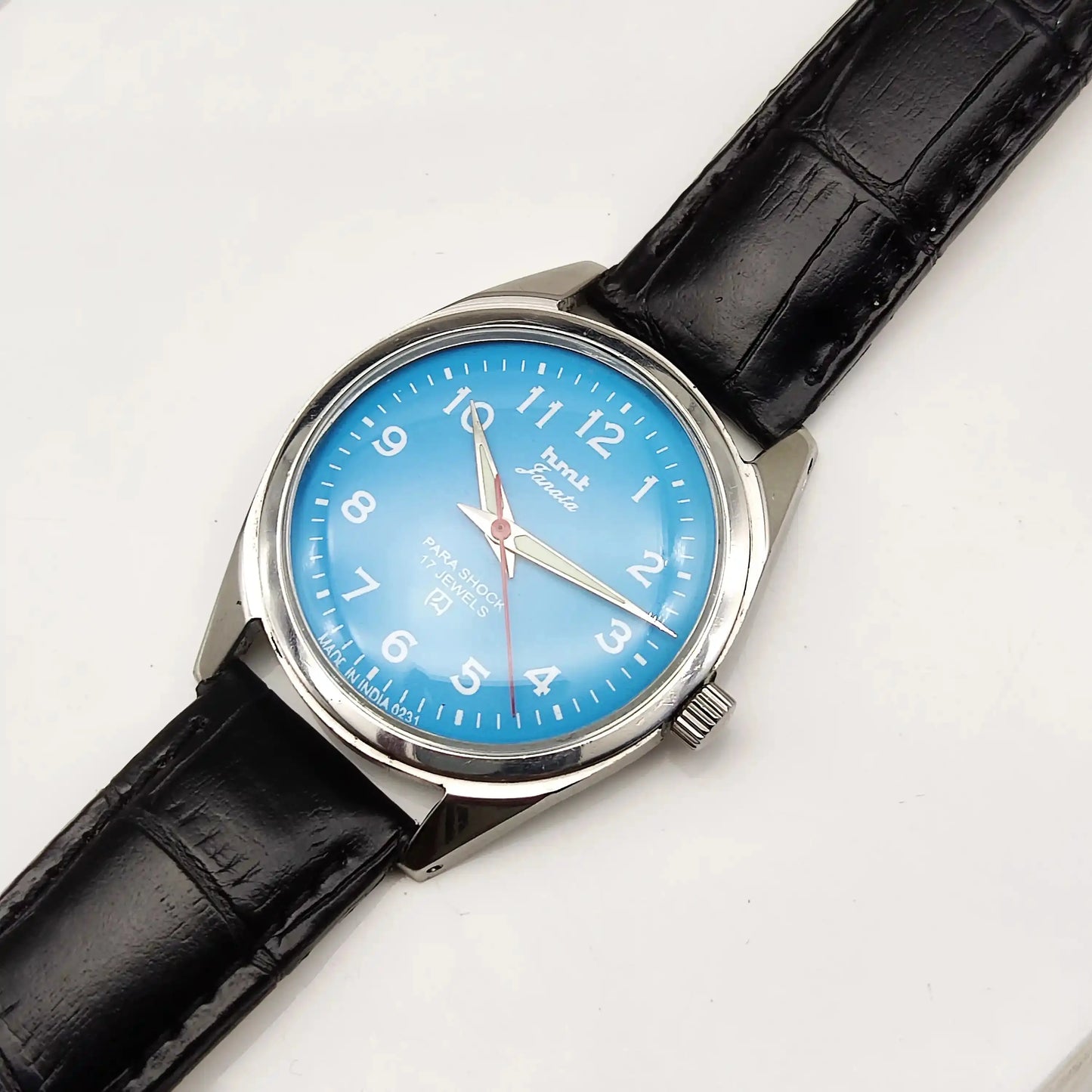 HMT Janata Para Shock 17 Jewels Sky Blue Dial English Font Handwinding Watch