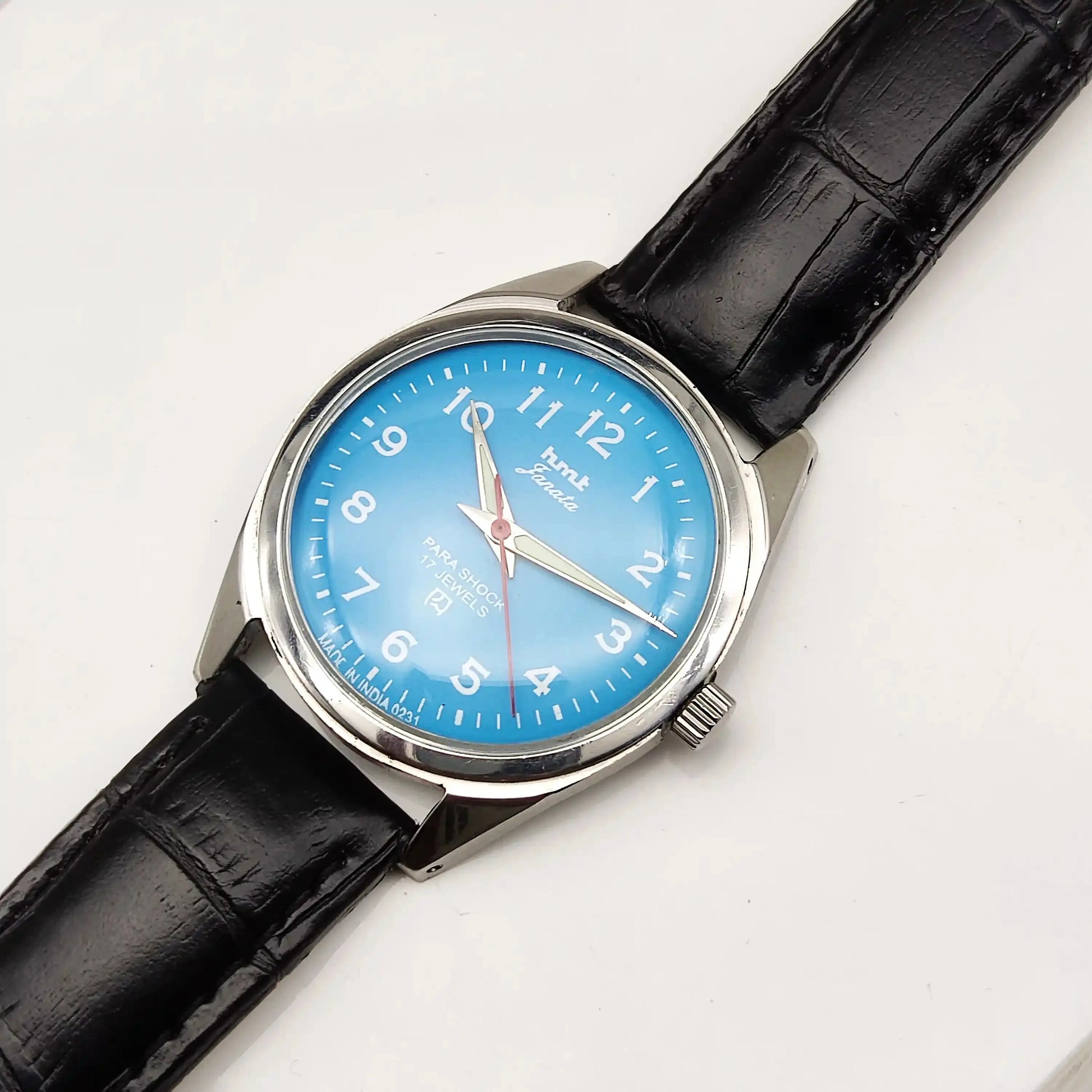 HMT Janata Para Shock 17 Jewels Sky Blue Dial English Font Handwinding Watch
