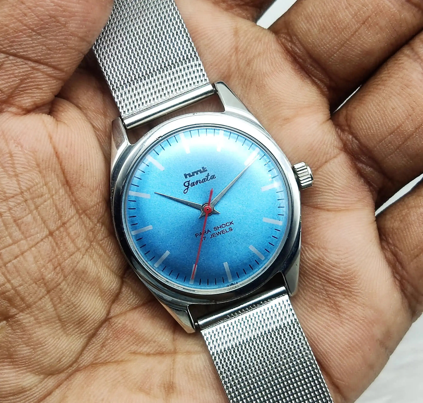 HMT Janata Para Shock 17 Jewels Sky Blue Dial Stick Indices Handwinding Watch