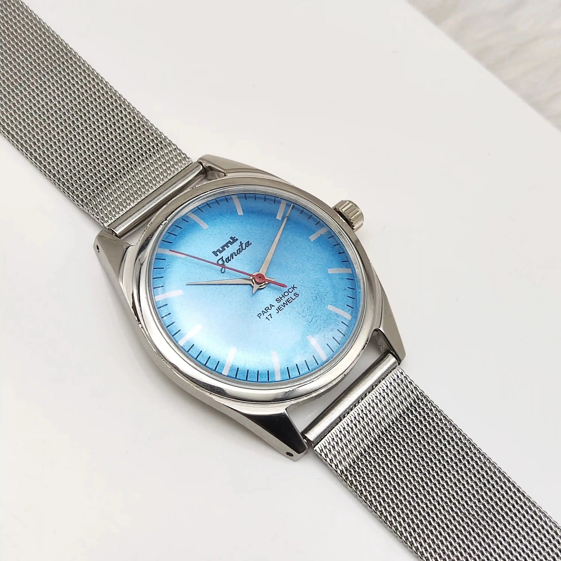 HMT Janata Para Shock 17 Jewels Sky Blue Dial Stick Indices Handwinding Watch