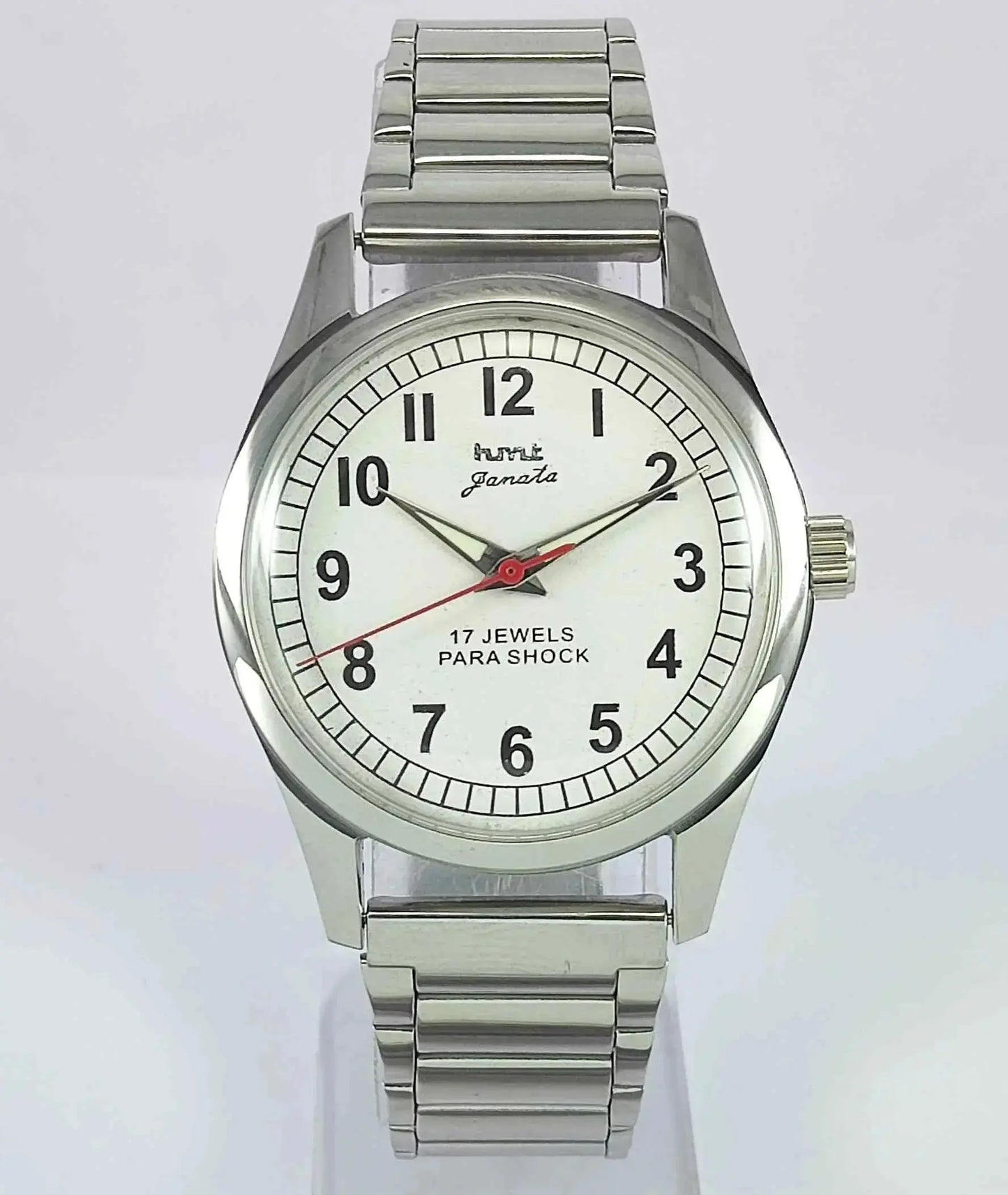 HMT Pilot Para Shock 17 Jewels White Dial Transparent back Mechanical Handwinding Men's Watch 0231 Discover-Diamonds