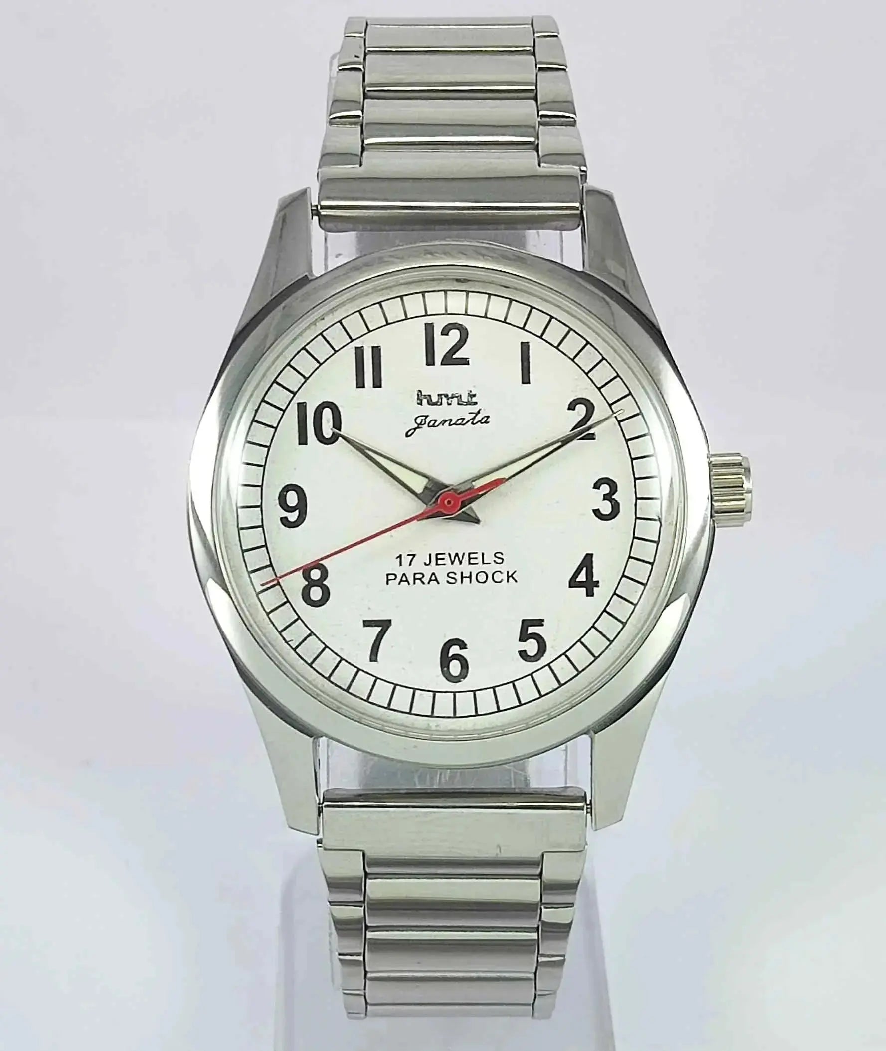 HMT Pilot Para Shock 17 Jewels White Dial Transparent back Mechanical Handwinding Men's Watch 0231 Discover-Diamonds