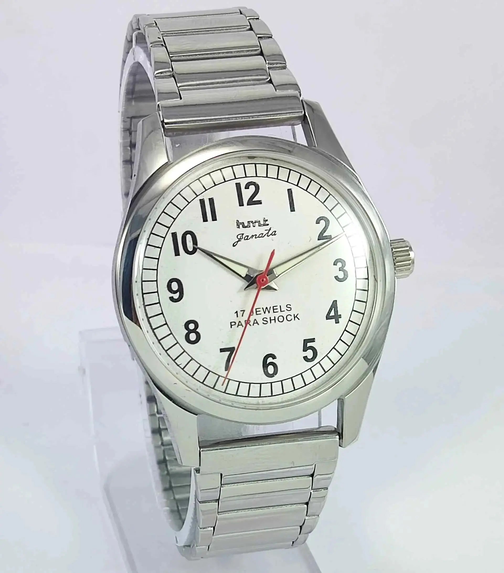 HMT Pilot Para Shock 17 Jewels White Dial Transparent back Mechanical Handwinding Men's Watch 0231 Discover-Diamonds