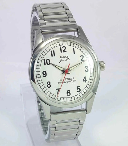 HMT Pilot Para Shock 17 Jewels White Dial Transparent back Mechanical Handwinding Men's Watch 0231 Discover-Diamonds