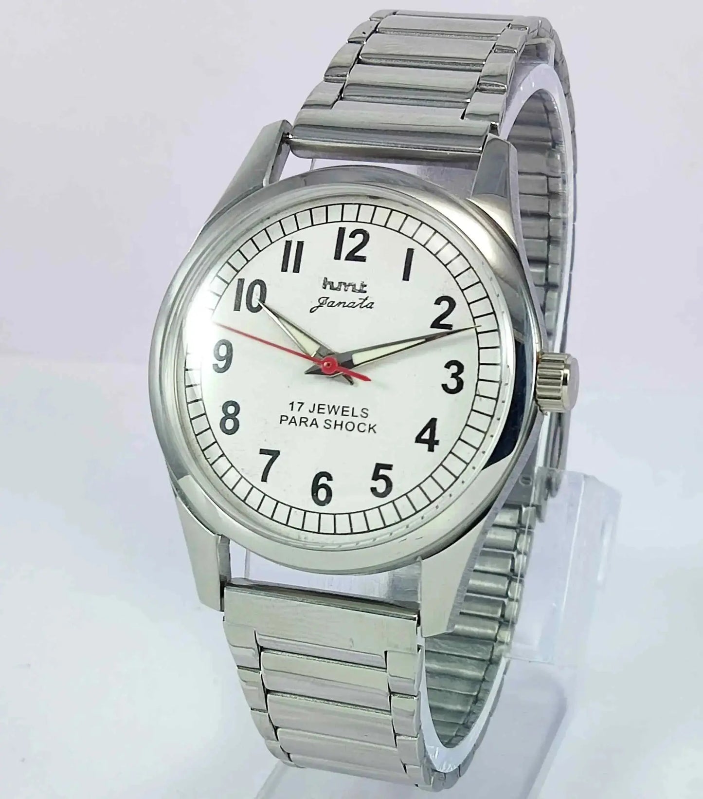 HMT Pilot Para Shock 17 Jewels White Dial Transparent back Mechanical Handwinding Men's Watch 0231 Discover-Diamonds