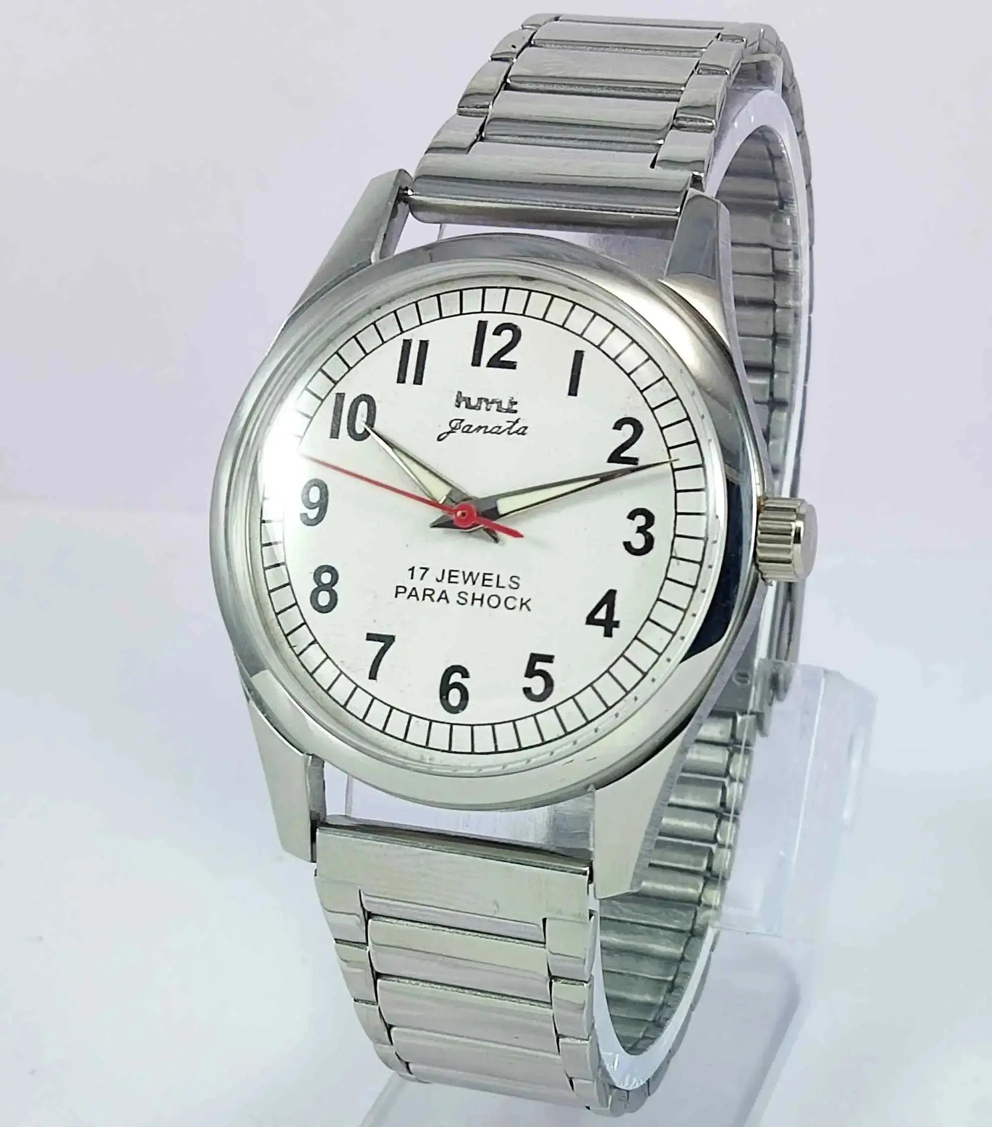 HMT Pilot Para Shock 17 Jewels White Dial Transparent back Mechanical Handwinding Men's Watch 0231 Discover-Diamonds