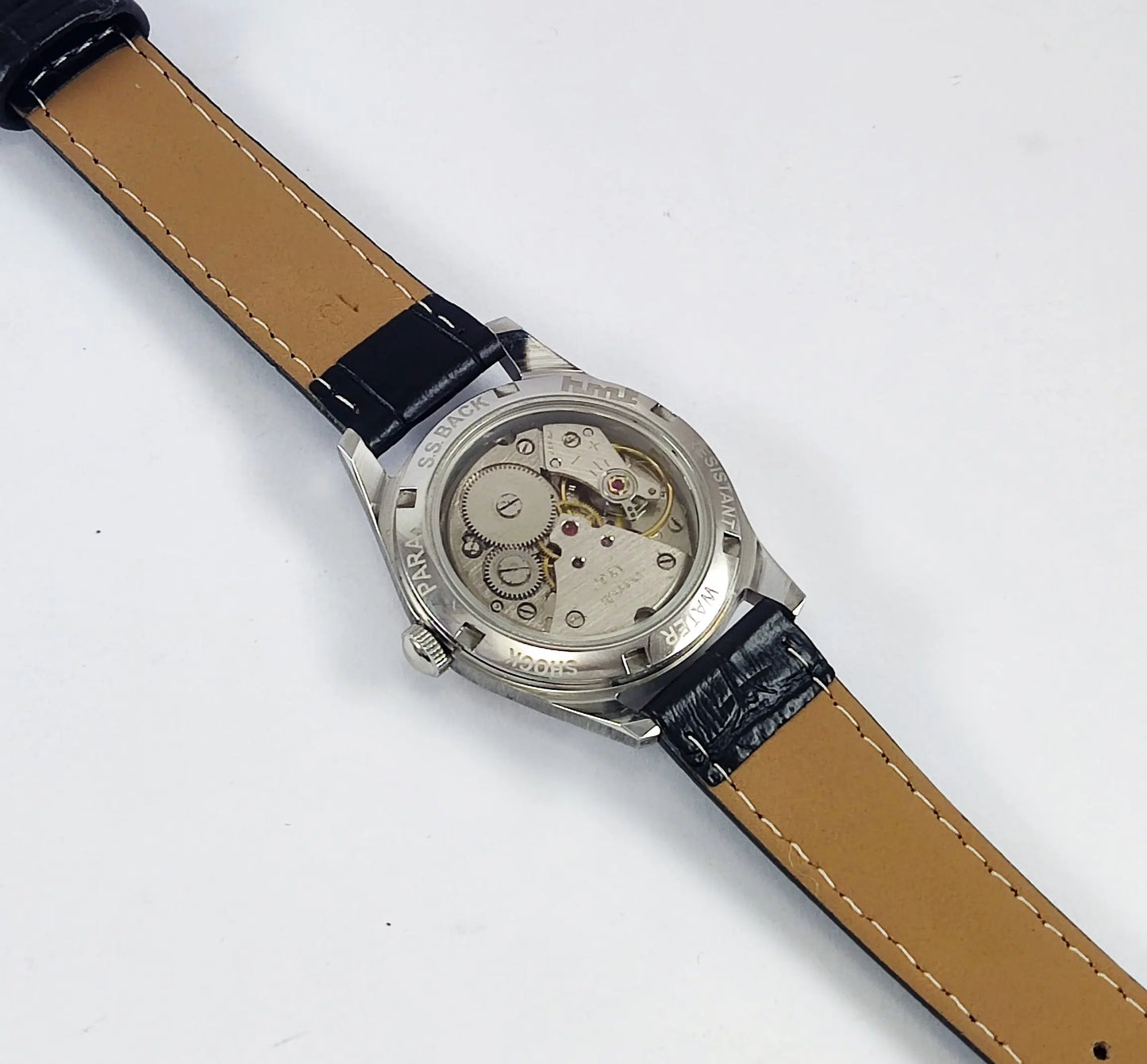 HMT Janata Pink Devanagari Dial Para Shock 17 Jewels Transparent Back Men's Mechanical Watch Discover-Diamonds Physical