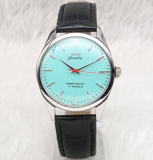 HMT Janata Para Shock 17 Jewels Men's Watch Turquoise Dial Handwinding Discover-Diamonds Physical