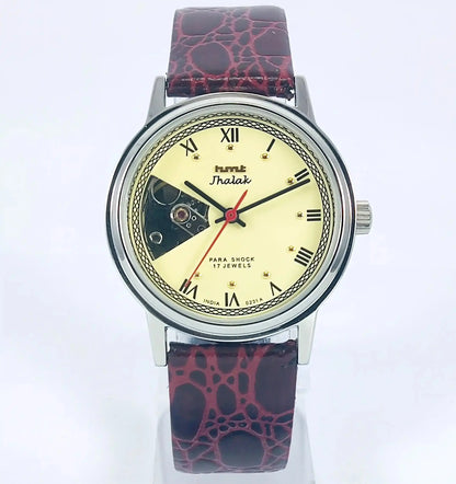 HMT Jhalak Skeleton Dial Para Shock 17 Jewels Cream Color Mechanical Handwinding Discover-Diamonds Physical