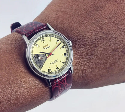 HMT Jhalak Skeleton Dial Para Shock 17 Jewels Cream Color Mechanical Handwinding Discover-Diamonds Physical